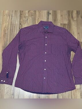 Charleston Threads Men’s XL Pink Crab Print Navy Cotton Button Down Shirt
